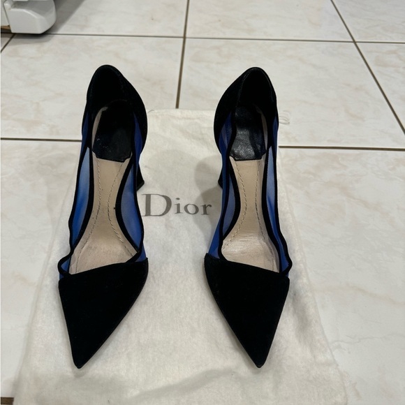 CHRISTIAN DIOR Black Suede And Blue Mesh Pointed Toe Pumps & Dust Bag Size 34.5 - Picture 5 of 11